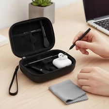 Compact Zippered Hearing Aid Charger Case - Stylish Protection & Cleaning Tools