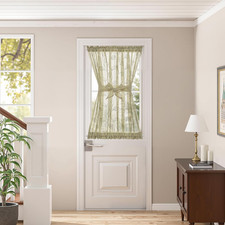 French Door Curtain Privacy Rustic Leaf Embroidered Semi Sheer Voile Front Curta