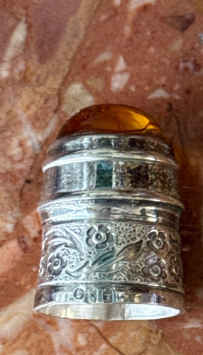 Antike Sterling Silber Fingerhüte mit Bernstein - Bild 5 von 9