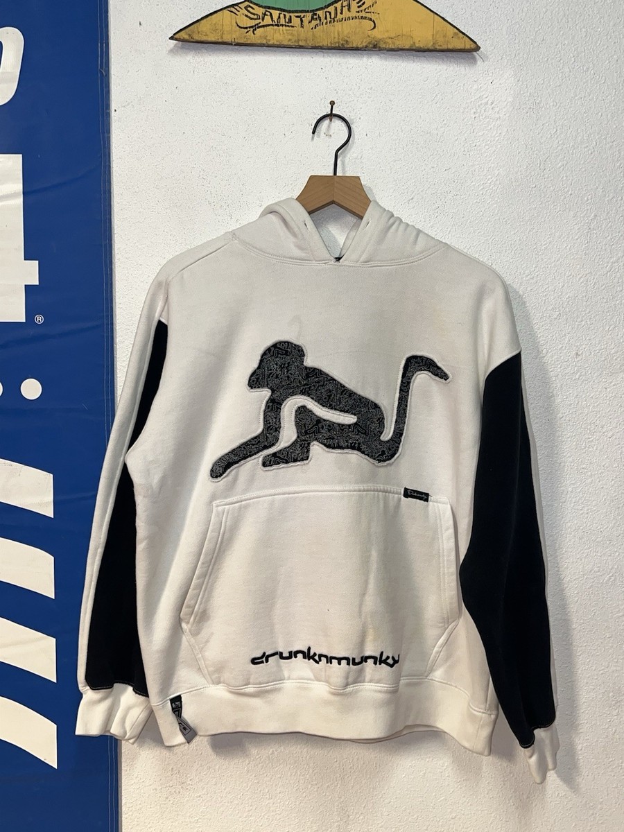 Vintage 2000s Y2K Drunken Monkey Black Graphic Hoodie Size Medium
