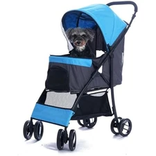 Foldable Jogger Pet Stroller with Weather Cover Storage Basket Pet Tra