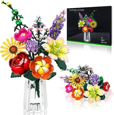 Flowers Bouquet Building Set, 9 Kinds of Flowers Botanical Collection and Decora