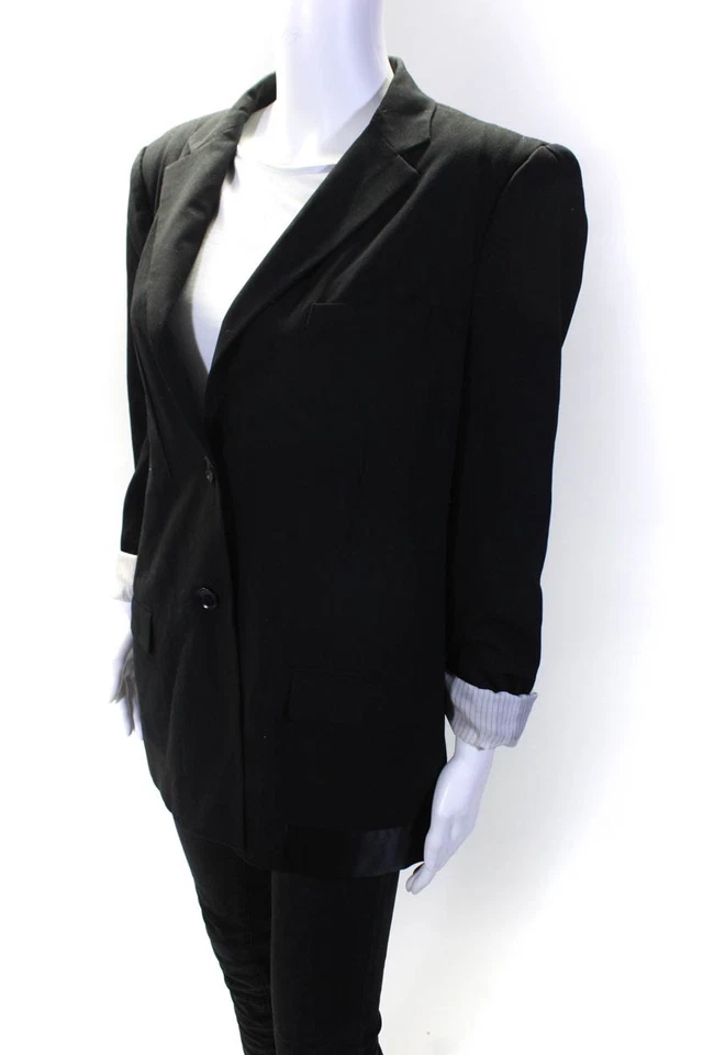 Blazer BCBG Max Azria para mujer con cuello abotonado manga larga negro talla L Foto 3 de 4