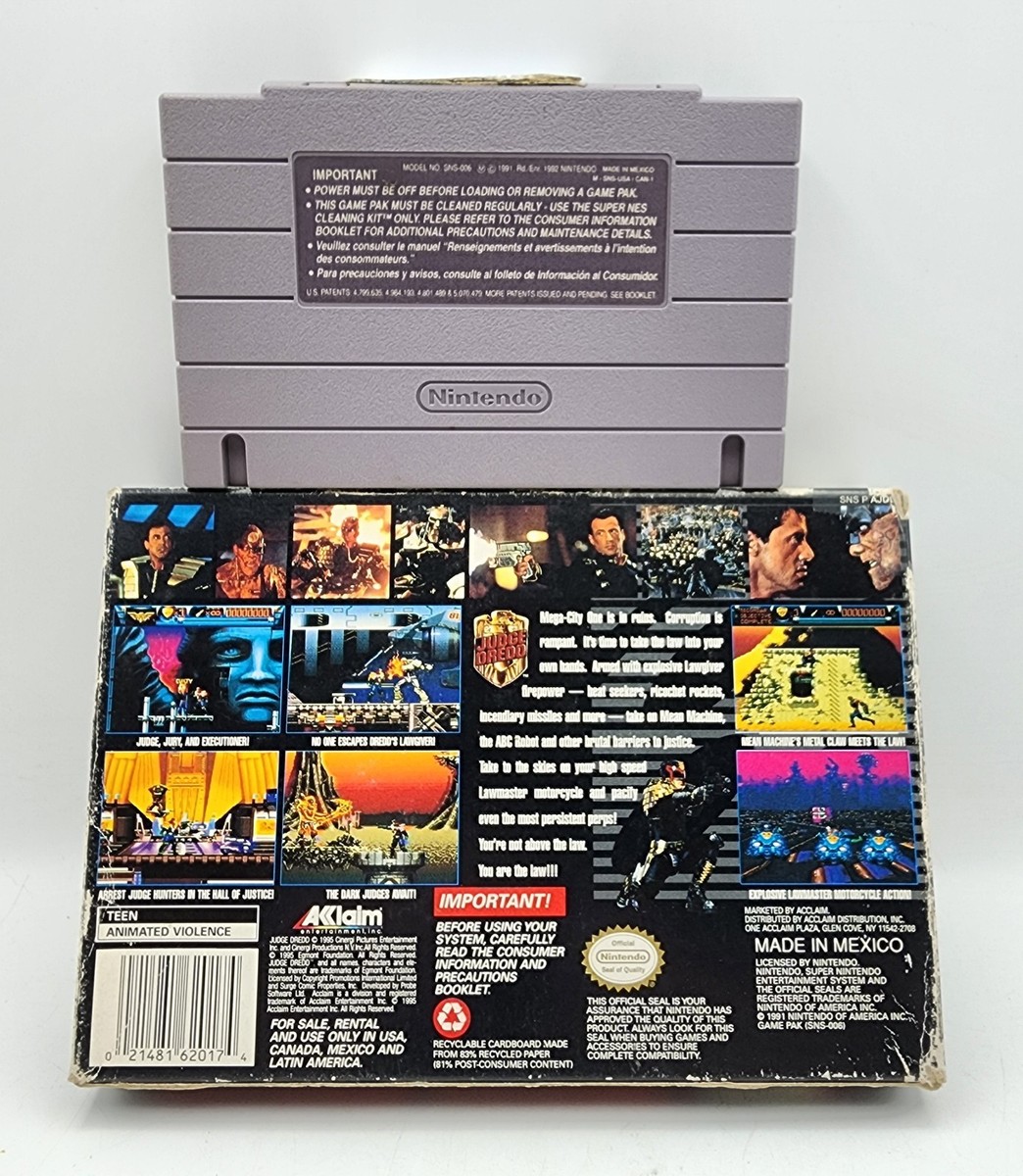 Judge Dredd SNES Authentic Box & Cartridge Super Nintendo *No