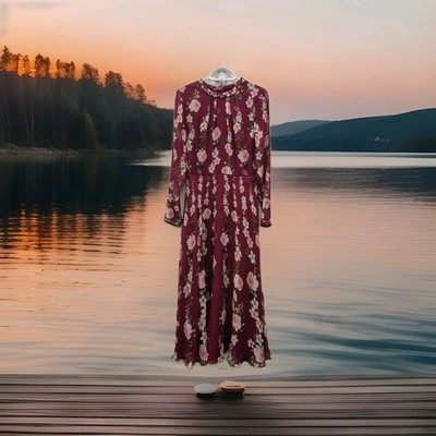 Hobbs Rosabelle burgunderrot Blumen Seide Anlass elegant Maxi langes Kleid Gr UK 10