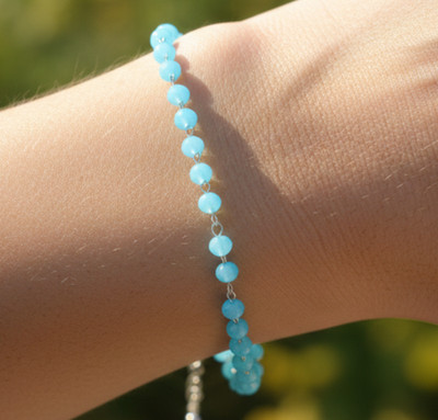 Elegant Minimalist Beaded Boho Bracelet Turquoise Blue Stone Silver Tone Plated