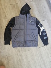 Nike Air Jordan Therma-Fit Hooded Puffer Jacket Black and Dark Gray Size Youth M