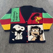 Vintage Peanuts Snoopy Party Line Knit Cardigan Colorblock Unisex Fits M/L