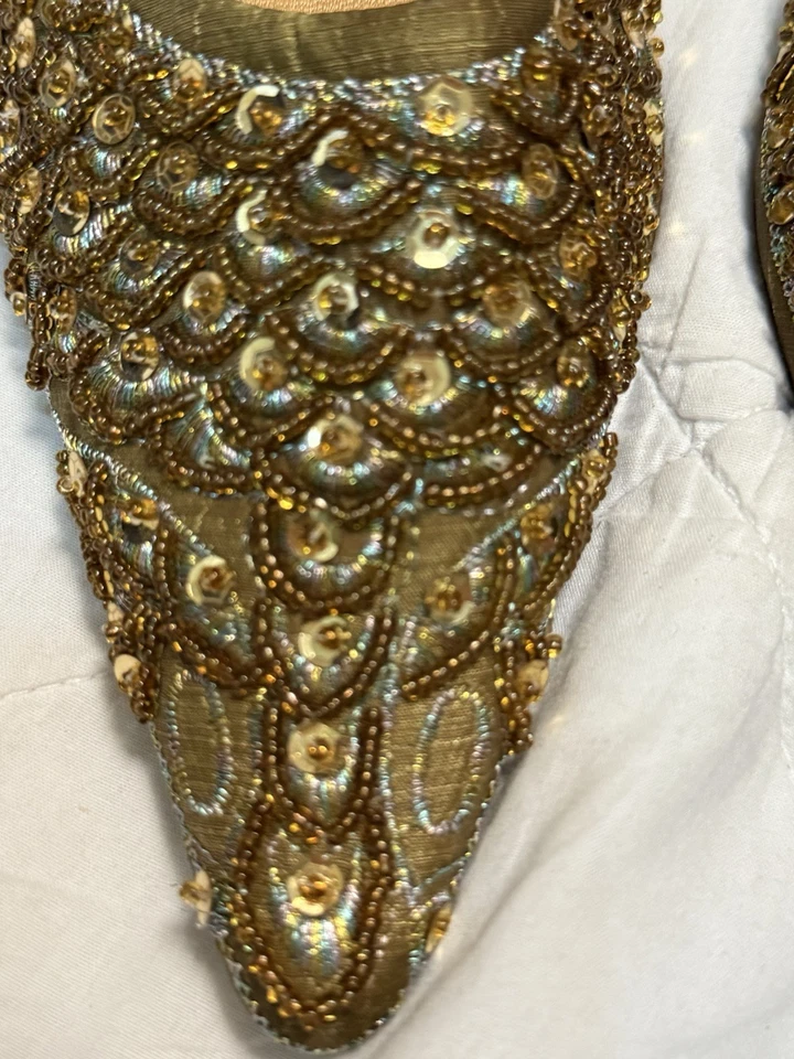 De Colección Sa Sa Hecho a Mano Muy Detallado Bordado y Cuentas Mula Gatito Tacones, Boda Foto 4 de 4