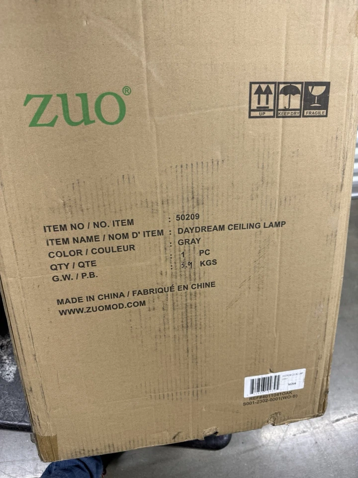 Lámpara de Techo Daydream, Hilo Tejido Poliéster Gris Patrón Zig Zag (23.6”x17.7”) Foto 3 de 3