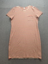 Old Navy Women T Shirt Dress L Orange Striped Crew Neck Short Sleeve Comfort