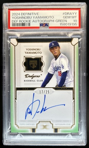2024 Topps Definitive Yoshinobu Yamamoto Rookie Auto Green #/25 Dodgers PSA 10