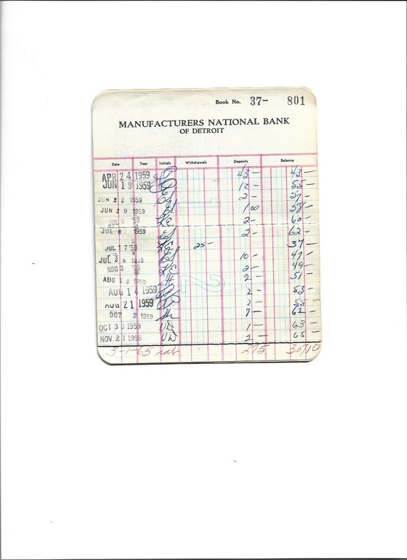 Manufacturers National Bank Original Savings Ledger, April 24, 1959