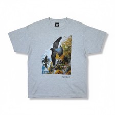 Vintage John Pitcher Tee Shirt Quail Sparrow Print Men's XL Grey USA Made 1989