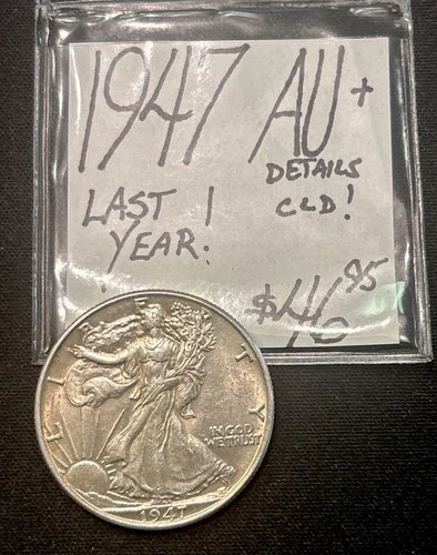 1947 Silver Walking Liberty Half Dollar (AU+) About UNC+! Details: Cleaned. ENN