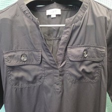 Loft Outlet Shirt Dress Womens Small Black Woven Utility Roll Tab Sleeve Shift