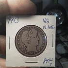 Antique Vintage 1913 Barber Half Dollar VG Grade Circulated Silver 50C Coin