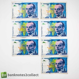 FRANCE: 7 x 50 French Franc Banknotes.