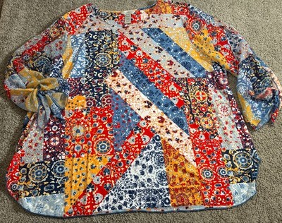 Multiples Multi Color Knit Women's BOHO Artsy Patchwork Look Tunic Top Plus 2X