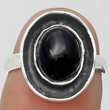 Natural Black Onyx - Brazil 925 Sterling Silver Ring s.7 Jewelry R-1468