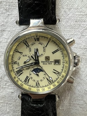 Mens Steinhausen Automatic Watch Triple Calendar Moon Phase Skeleton Back.