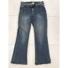 Cache Denim Jeans Vintage Women Sz 12 Straight Leg Mid Rise Studded Stretch Blue