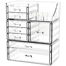 Clear Stackable Acrylic Makeup Organizer 8 Drawers Set of 3