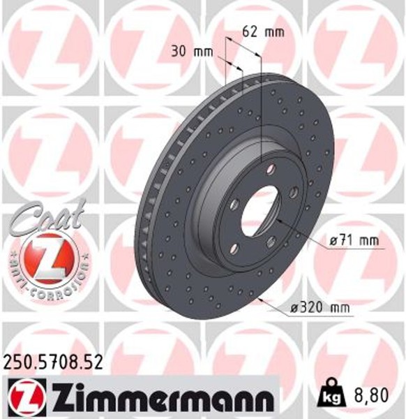2X Bremsscheibe Sport Z Zimmermann 250.5708.52 FüR Ford Mustang Convertible-image