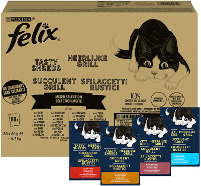 Purina FELIX Katzenfutter Zarte Streifen Fleisch Fisch Geflügel in Sauce 80x80g