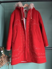 Hudsons Bay Vintage Red Pure Wool Coat With Fur Trim Hood