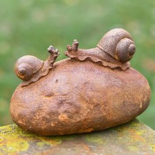 Rustic  "Rocky Adventure" Snail Garden Sculpture - Cast Iron Outdoor Ornament