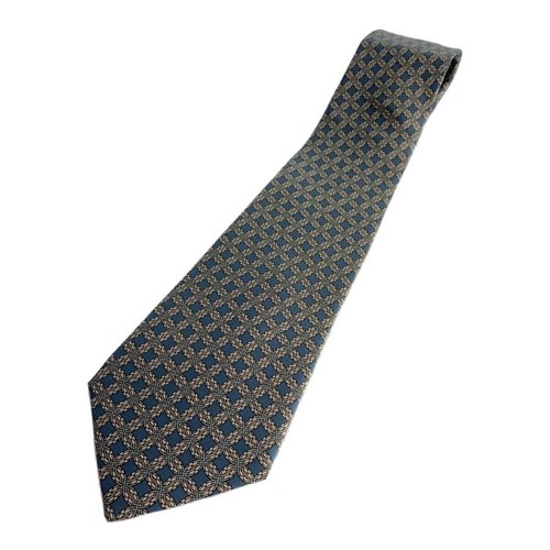 HERMES Neck tie Silk Navy Blue Logo japan seller N0115 35 Made in France