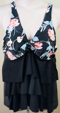 Women Plus Size Floral Black Tankini Top Bikini 2 Piece Swimwear 3XL