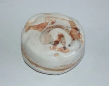 Ceramic kogo incense box of irregular round shape, Mino ware, Shino style, Japan