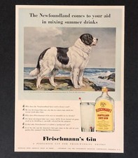 1940 Fleischmann&rsquo;s Gin Advertisement New Foundland Dog Summer Drink Vtg Print AD