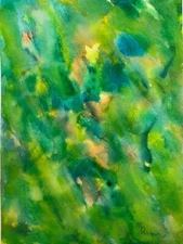 Original Abstract Watercolor painting 9X12 Archival paper vivid greens 