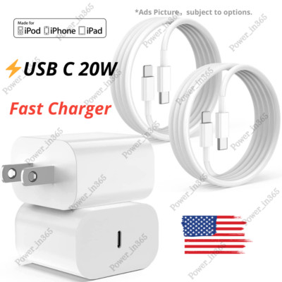 20W USB-C Power Adapter Block PD Fast Charger Cord For iPhone 14 13 12 11 Pro XR
