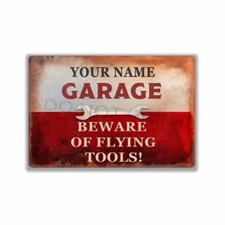 Personalized Vintage Rustic Red and White Garage CUSTOM METAL SIGN or DECAL