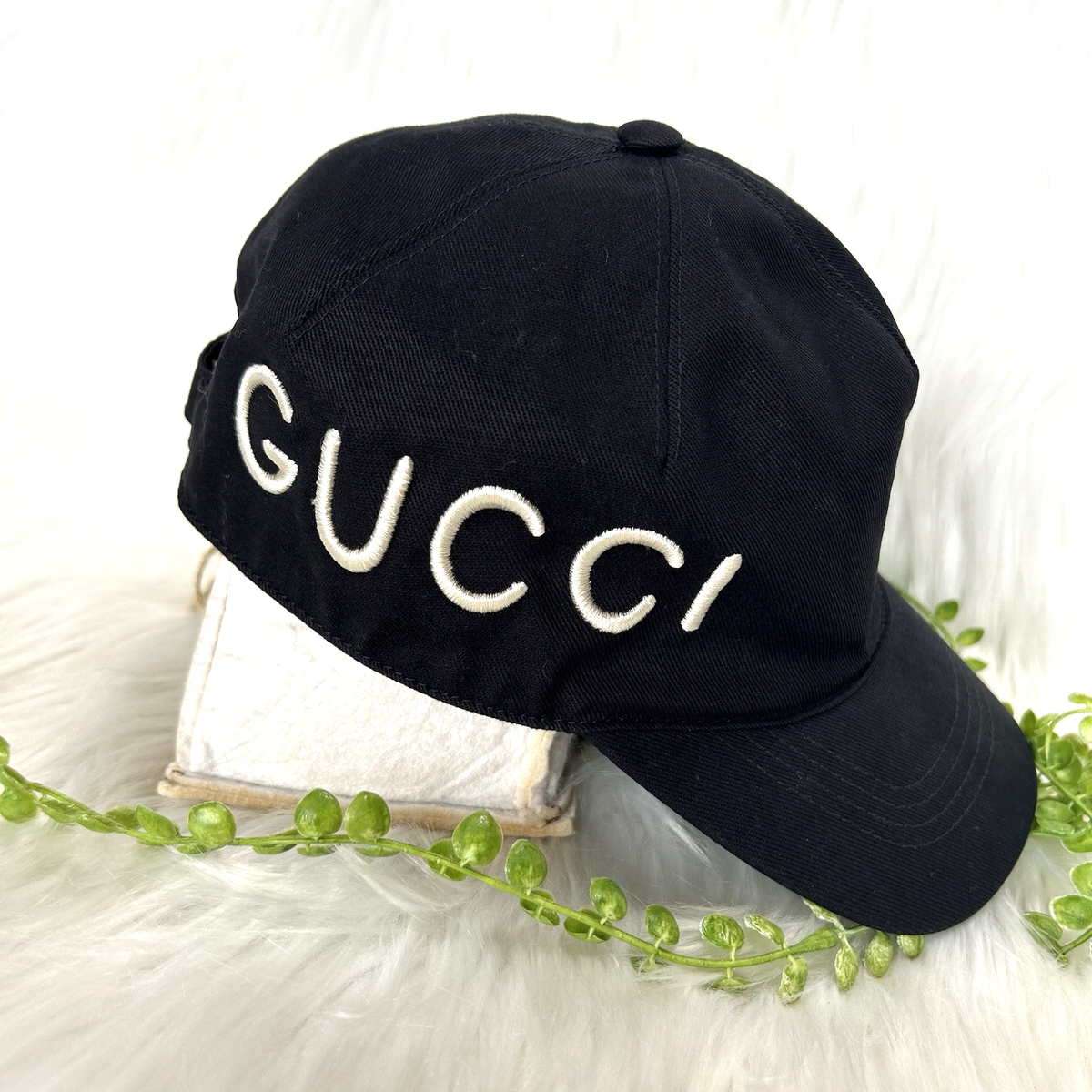 GUCCI Baseball Cap Black Canvas Hat with 