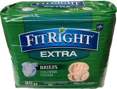 FitRight Extra Briefs Unisex Adult Diapers, Odor Protection 20ct. Small 20-30''