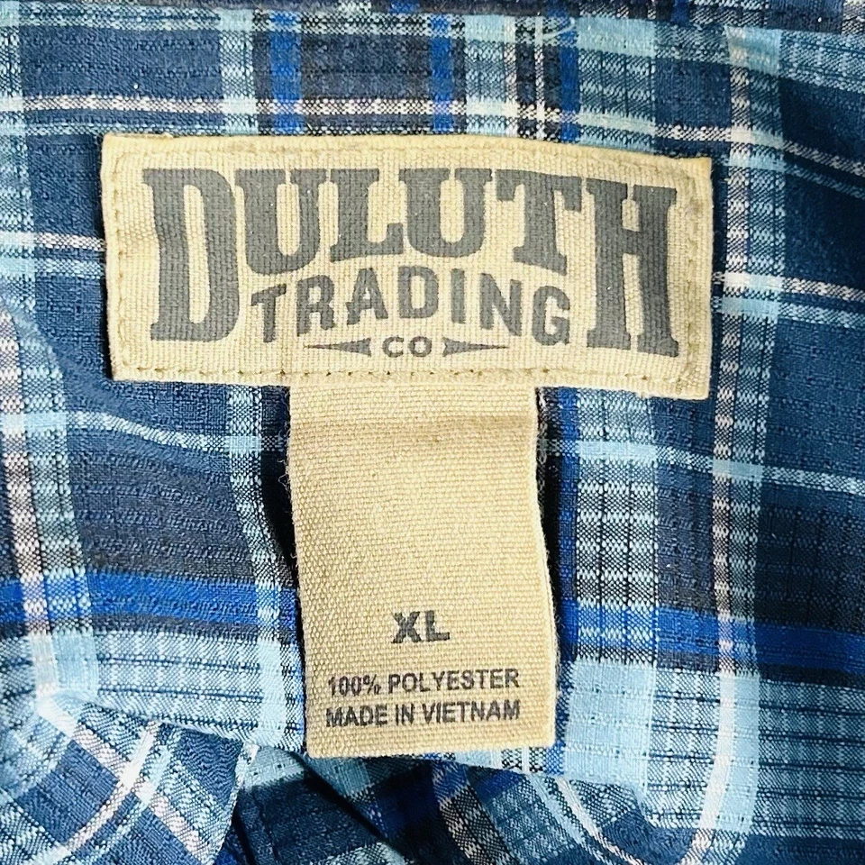 Duluth Trading Co XL Lightweight Work Shirt Blue Plaid Polyester Short Sleeve - Image 3 of 4