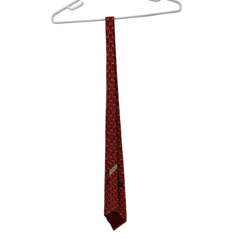 Salvatorre Ferragamo Necktie Mens Red Crocodile Fish Print Pointed Tip - Image 2 of 4