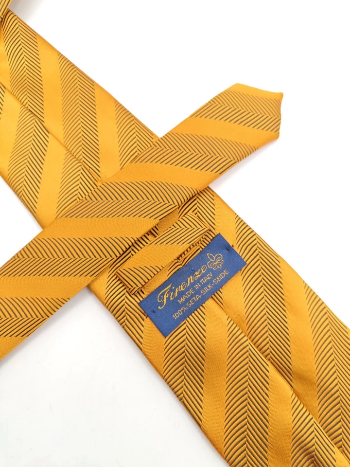 🇮🇹 Corbata de seda espiga a rayas naranja Firenze para hombre hecha en Italia 61x3,5  Foto 2 de 4