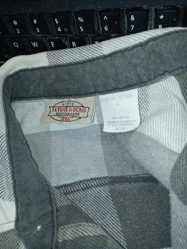 M Fine & Sons Mens Large Black Gray White Check Plaid Long Sleeve Shirt Western - Picture 5 of 9