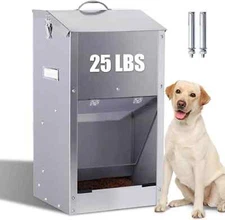 Automatic Dog Feeder 25Lbs Large Breed Stainless Steel Indoor Outdoor Feeder