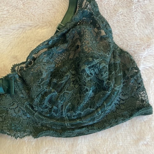 Cotton Club Vintage Emerald Green Size 36C Floral Lace Underwire Bra - Picture 2 of 11