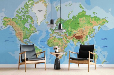 3D World Map Wallpaper Wall Mural Self-adhesive Removable 581
