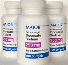 Major Docusate Sodium 250 mg Softgels Stool Softener 100ct -3 Pack -Exp 11-2026