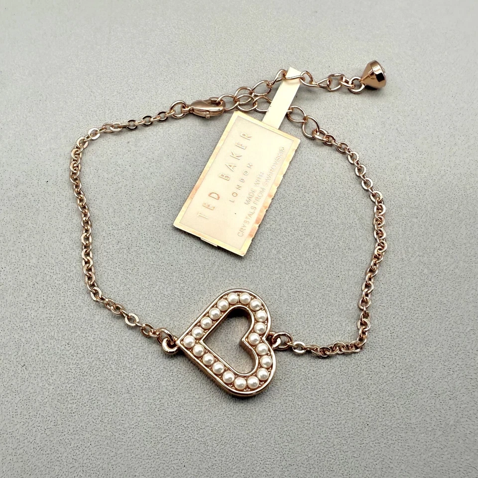 Pulsera Ted Baker Tono Oro Rosa Reversible Corazón Cristales Swarovski Imitación Perla Foto 2 de 4