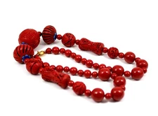 Antique Chinese Carved  Cinnabar  Necklace, lacquer, handmade 613